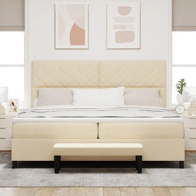 Box Spring ágy matraccal és paddal, krém 200x200 cm szövet