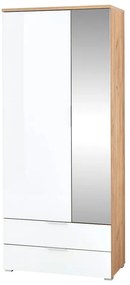 Fehér ruhásszekrény tölgyfa dekorral, tükörrel 84x196 cm Telde - Germania