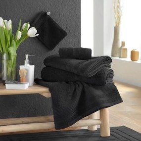 Fekete frottír pamut törölköző 50x90 cm Tendresse – douceur d'intérieur