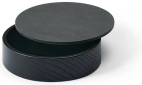 Fekete-antracitszürke fedeles-dekoratív fa-öko bőr tárolódoboz ø 11x3,5 cm Circle Nupo – LIND DNA
