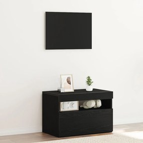 TV-szekrény LED világítással, fekete tölgy színben, 60x35x40 cm, összeszerelt fa