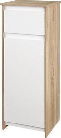 kleankin Fürdőszoba Alacsony Szekrény Fa Kiegészítő Bútor Fiókkal és 2 Polccal, 32.6x30x90 cm Természetes és Fehér | Aosom