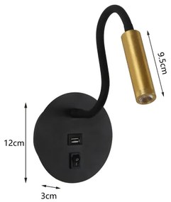 Brilagi -LED Rugalmas fali lámpa USB porttal MAYA LED/3W/230V fekete/arany