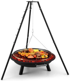 Arco Trino, forgó grill, tűzrakóhely, BBQ, háromlábú állvány, rozsdamentes acél