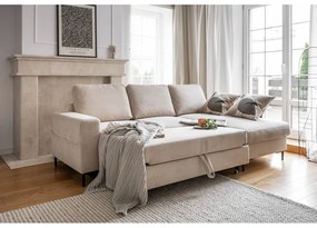 Bézs kordbársony kinyitható sarokkanapé (jobb oldali) Lofty Lilly – Miuform