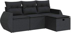 vidaXL 4 részes fekete polyrattan kerti ülőgarnitúra párnákkal