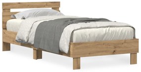LED világítással ellátott ágykeret, Kézműves tölgy 75x190 cm, Mérnöki fa