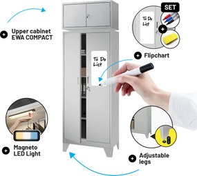 Fémszekrény JAN Compact 1750 x 800 x 400 mm, szürke