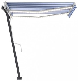 kék és fehér kézzel kihúzható LED-es napellenző 350x250 cm