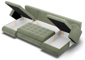 Tokio U alakú sarokkanapé, 3 ágyneműtartóval, kordbársony, univerzális oldal, zöld