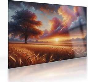 Üveg kép – Naplemente a mezőn (70x50 cm)