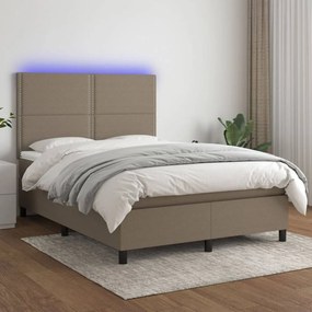 Tópszínű szövet rugós és LED-es ágy matraccal 140x200 cm