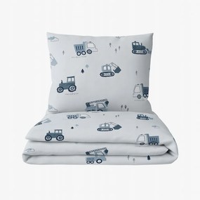 Gyerek ágyneműhuzat 160x200 +1x70x80 kotrógép kék, ajándék, fiúnak