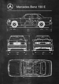 Poszter Mercedes Benz 190 E Retro Patent Poster