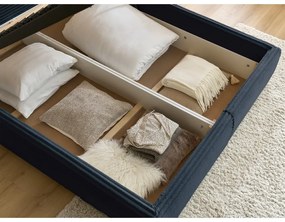 Sötétkék kárpitozott ágyneműtartós franciaágy ágyráccsal 180x200 cm Jade – Bobochic Paris