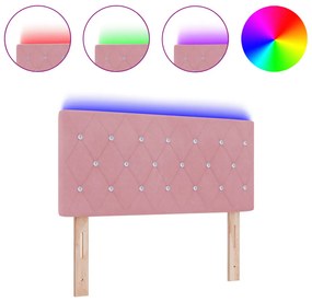 LED fejtámla kristály gombos tuftált rózsaszín 90 cm bársonyos