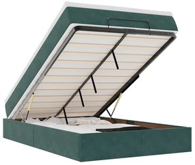 Ottomán ágykeret matraccal sötétzöld 120x200cm bársony