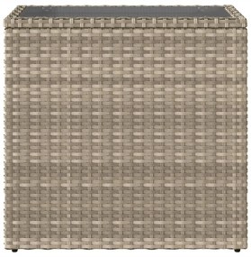 világosszürke polyrattan kerti kisasztal üveg lappal58x27,5x55cm