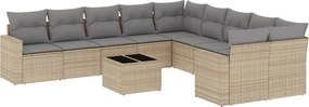 vidaXL 11 részes bézs polyrattan kerti ülőgarnitúra párnákkal