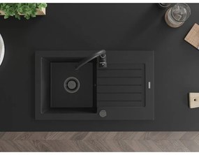 Mexen Pablo, gránit mosogató 752x436x161 mm, 1 kamrás és fekete Telma csaptelep, fekete, 6510-77-670200-70-B