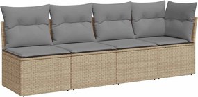 vidaXL 4 személyes bézs polyrattan kerti kanapé párnával