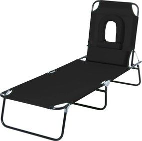 Outsunny Összecsukható Kültéri Napozóágy Arccsöppentővel és Párnákkal, Kert Napozóágy, Tengerparti & Kemping, Fekete | Aosom