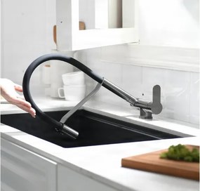 Konyhai csaptelep ELITE EDITION KW1202 lehajtható kifolyóval és kihúzható zuhanyfejjel, több színváltozatban — Gunmetal szürke