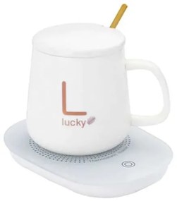 Lucky kerámia bögre szett elektromos melegítővel díszdobozban - white