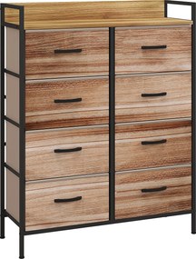 HOMCOM Tároló Szekrény Fiókrendszer 8 Levehető Szövet Fiókkal, Felső Polccal és Acélváz 79L x 29W x 101H cm Természetes és Fekete | Aosom