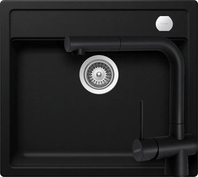Schock Mono N-100 konyhai mosogatótálca 570 x 510 mm és Schock Laios konyhai csaptelep Cristadur Puro kihúzható fejjel, intenzív fekete