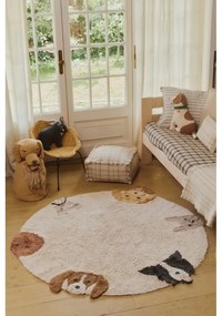 Krémszínű mosható-kézi szövésű pamut gyerek játszószőnyeg ø140 cm Dogs – Lorena Canals