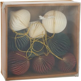 Ornaments 9 db-os karácsonyi díszkészlet, piros-zöld-fehér, 6 cm, honeycomb