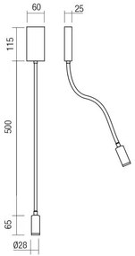 Redo 01-4475 - WALLIE hajlítható LED lámpa, 3W, 230V, USB, CRI 90, bronz színű
