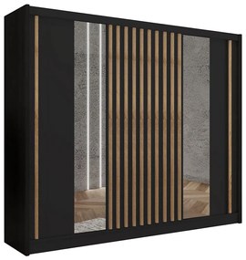 Tükrös gardróbszekrény SANTINO 250x215 cm fekete/craft tölgy LADDER 250  Czarny/Lamele dąb craft