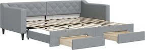 vidaXL világosszürke kihúzható szövet heverő fiókokkal 90 x 200 cm