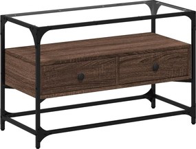 vidaXL barna tölgy színű szerelt fa TV-szekrény üveglappal 80x35x51 cm