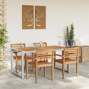 Kültéri Étkezőasztal Szürke 160x80x75 cm Acél és Tömör Akácfa