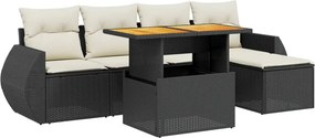 vidaXL 6 részes fekete polyrattan kerti ülőgarnitúra párnákkal