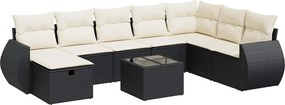 vidaXL 9 részes fekete polyrattan kerti ülőgarnitúra párnákkal