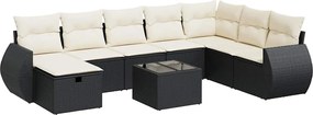 vidaXL 9 részes fekete polyrattan kerti ülőgarnitúra párnákkal
