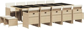 vidaXL 15 részes bézs polyrattan kerti étkezőgarnitúra párnákkal