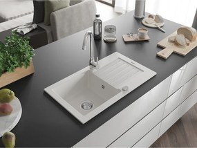 Mexen Pablo - gránit mosogató 75,2x43,6 cm, 1 kamrás, fehér, 6510751010-20