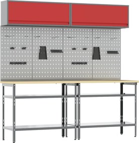 vidaXL Munkapad készlet polcokkal 8 pcs Piros és Szürke Porszórt acél