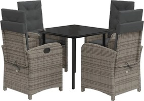 vidaXL 5 részes szürke polyrattan kerti étkezőgarnitúra párnával