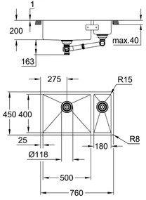 GROHE 31575SD1 - K700U konyhai mosogató, 760 × 450 mm, rozsdamentes acél