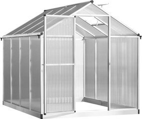 Outsunny Alumínium Polikarbonát Kertiház 4,6 m², méret: 2,42L x 1,9W x 1,95H m, Záras Ajtó Ablak | Aosom