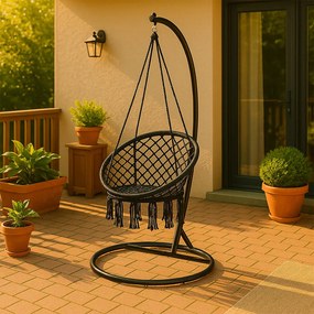 Cardenas függőfotel állvánnyal fekete-fekete