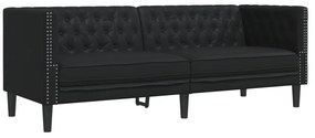 2 részes fekete műbőr Chesterfield kanapégarnitúra