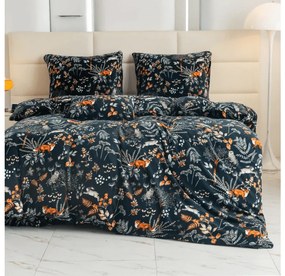 Mikroplüss ágyneműhuzat szett RÓKA ÉS NYÚL sötétzöld + mikroplüss lepedő SOFT 90x200 cm fehér, egyszemélyes