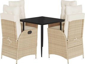vidaXL 5 részes bézs polyrattan kerti étkezőgarnitúra párnákkal